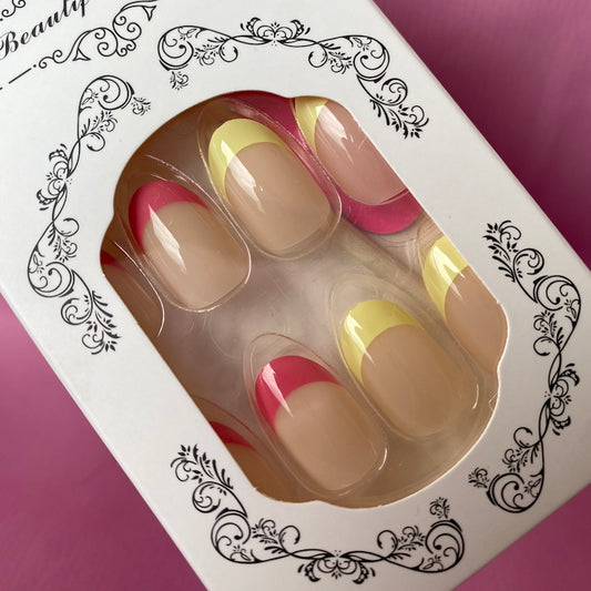 Press On Nails - Pink Yellow French (Almond)